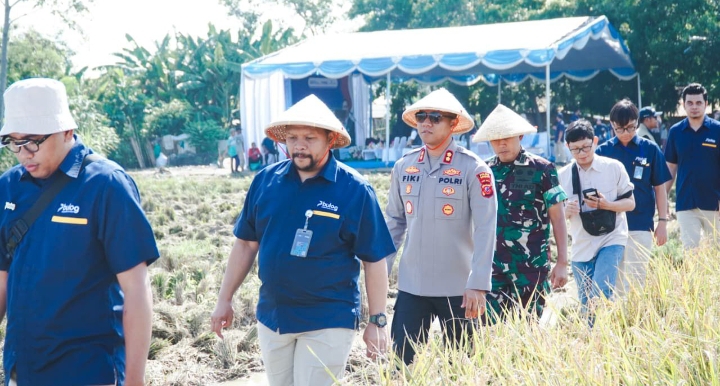 Perkuat Sektor Pertanian, Kapolres Karawang Dampingi Bulog Gelar Panen On Farm di Jatisari