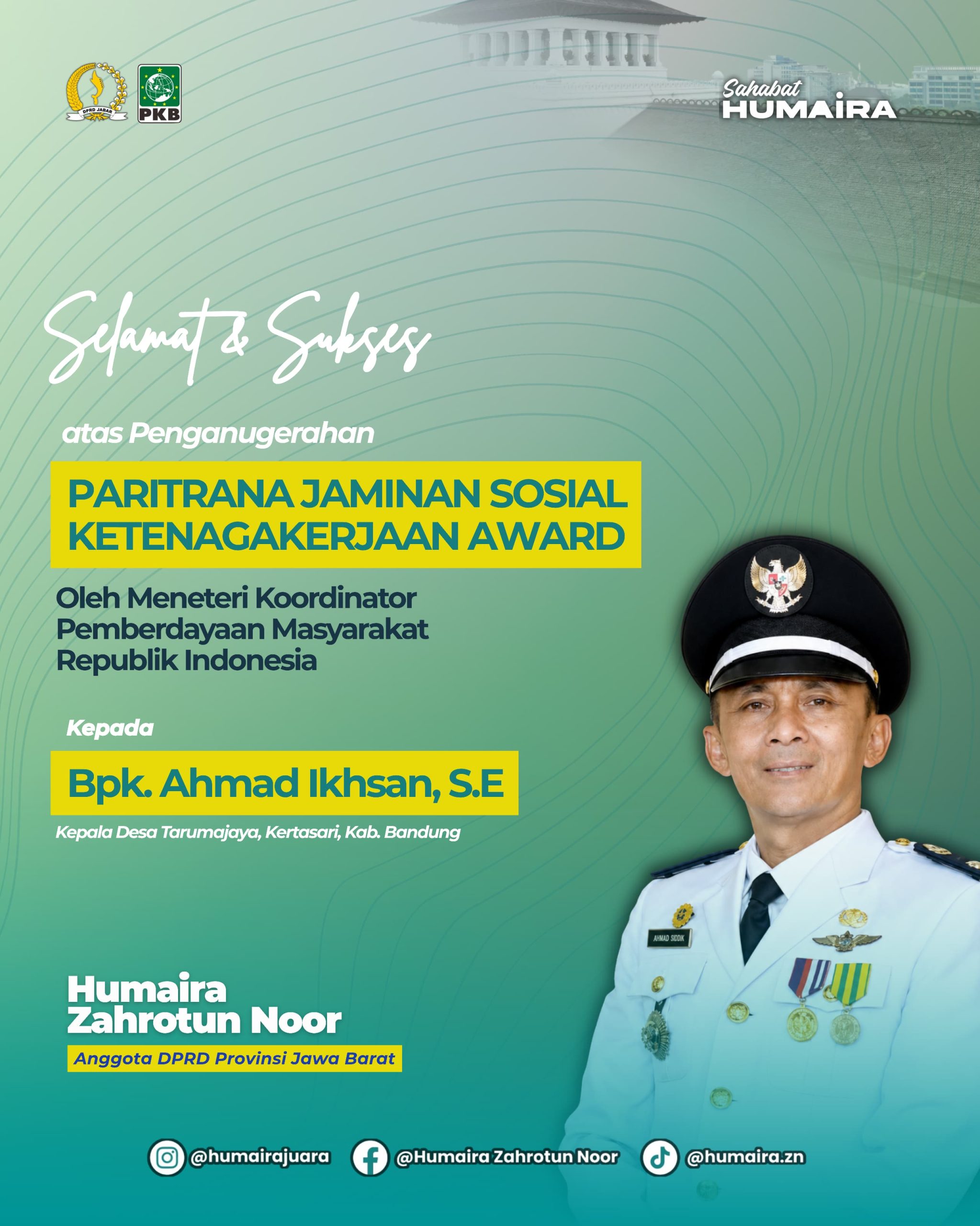 Desa Tarumajaya Raih Penghargaan Paritrana Award, Humaira: Jadi Inspirasi Desa Lain