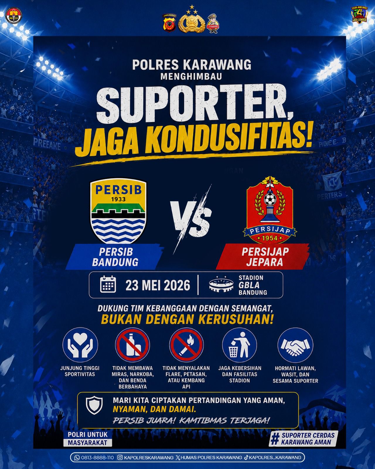 Kapolres Karawang Ajak Bobotoh Jaga Ketertiban dan Hindari Aksi Provokatif Saat Nobar