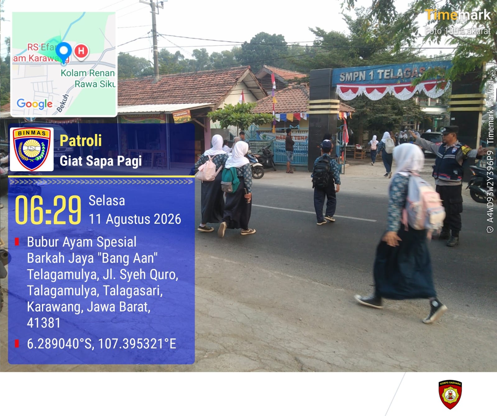 Sapa Pagi Polsek Telagasari, Bantu Siswa Menyebrang dengan Aman