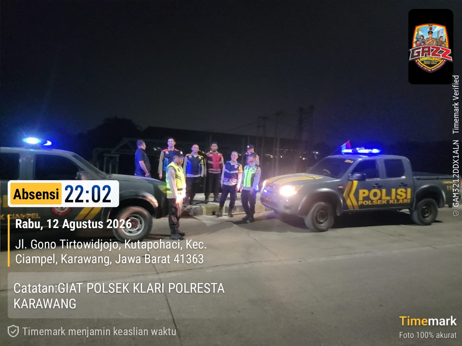 Patroli Gabungan Piket Fungsi Polsek Klari, Antisipasi Tawuran dan Kejahatan Lainnya