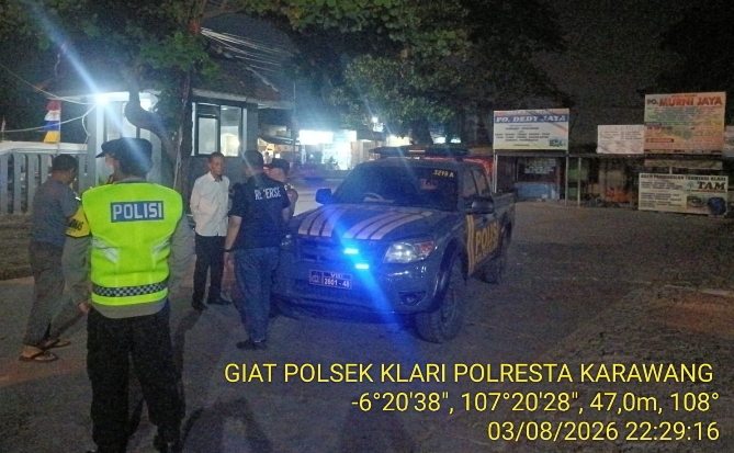 Polsek Klari Lakukan Patroli KRYD Malam Amankan Situasi Kamtibmas di Terminal Klari