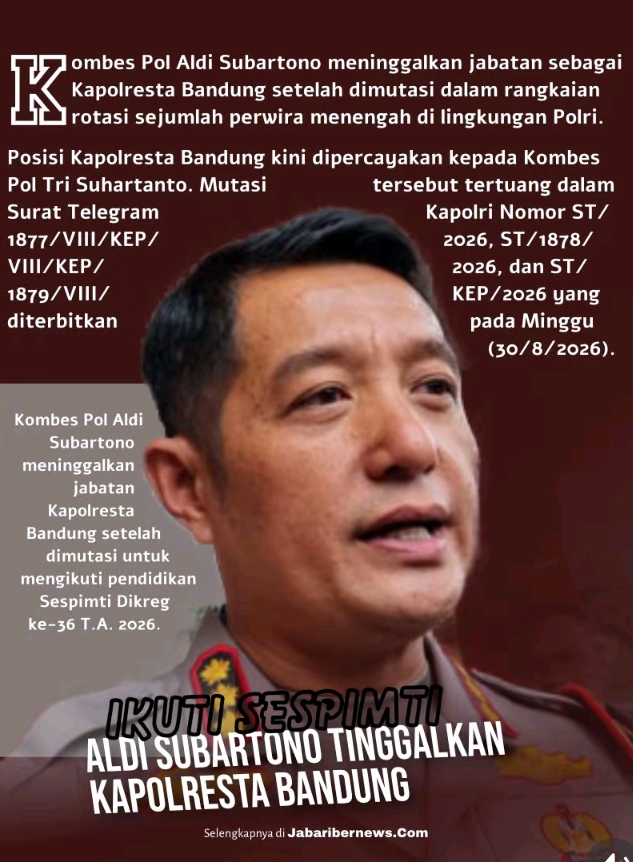Rotasi Perwira Menengah di Lingkungan Polri, Aldi Subartono Tinggalkan Kapolresta Bandung, Ikuti Sespemti