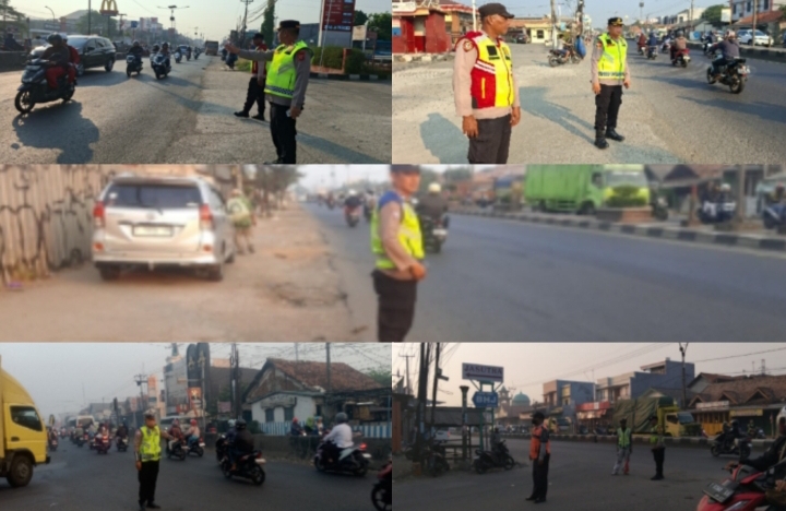 Patroli Sapa Pagi, Kapolsek Bersama Anggota Polsek Klari Pastikan Jalan Pantura Klari Lancar Lakukan Gatur Lalin